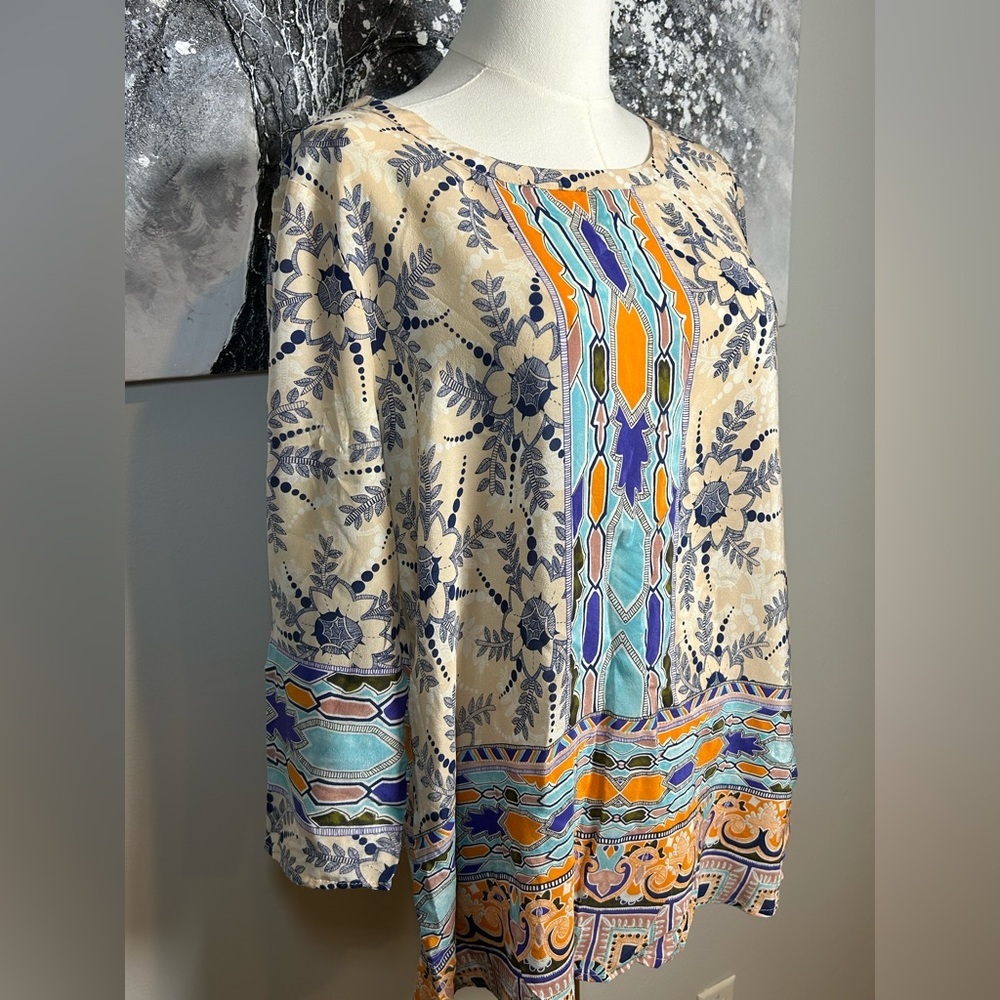 Maeve Anthropologie Multicolor Boho Floral blouse women’s size 10 3/4 sleeve - Picture 5 of 13